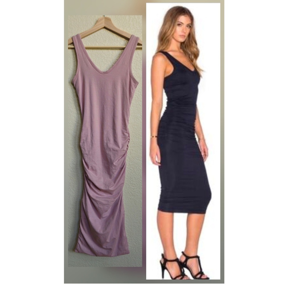 Bishop + Young Ruched Bodycon Midi Dress V-Neck Small (approx US 2-4) Date Night